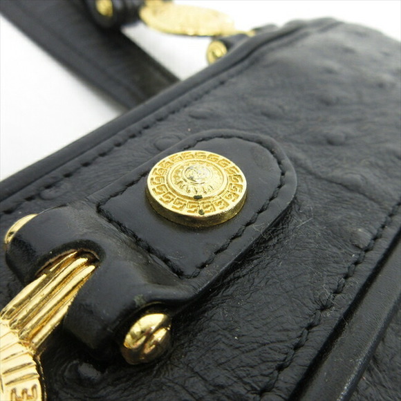 Versace Gianni Black Ostrich Tote Shoulder Bag - Picture 7 of 8